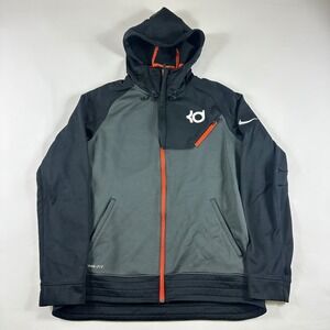 Nike Therma Fit‎ KD Basketball Hoodie Men's Medium Black Grey Orange Zip Up